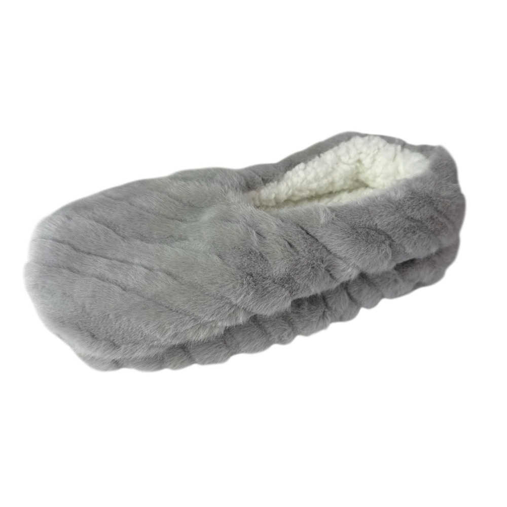 Auden Women's 0764 M/L 8-12 Faux Fur Slipper Socks Light Gray Gripper Bottom NWT